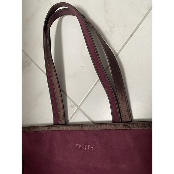 Vintage DKNY Tote Bag Velour Velvet Burgundy Reversible - Picture 5 of 14